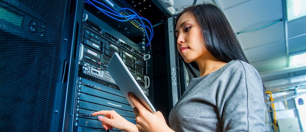 woman in server room