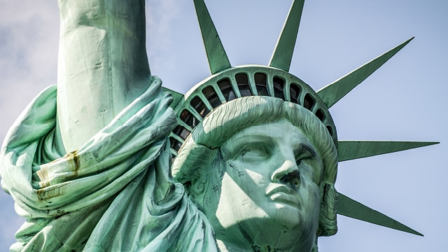 Close-up photo of the Statue of Liberty's face